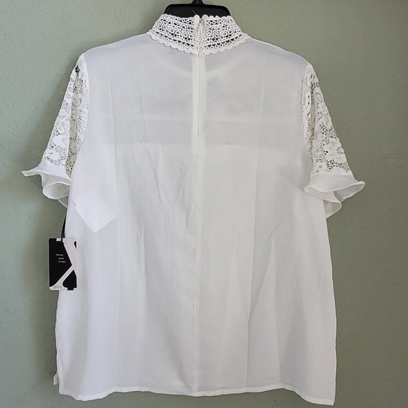 Gibson White Lace Top Large Women's Blouse Short Sleeves. - Picture 2 of 10